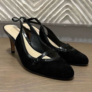 Y2K Ann Taylor Black Mary Jane Cross Strap Suede Leather Slingback 3.5” Heel 8.5
